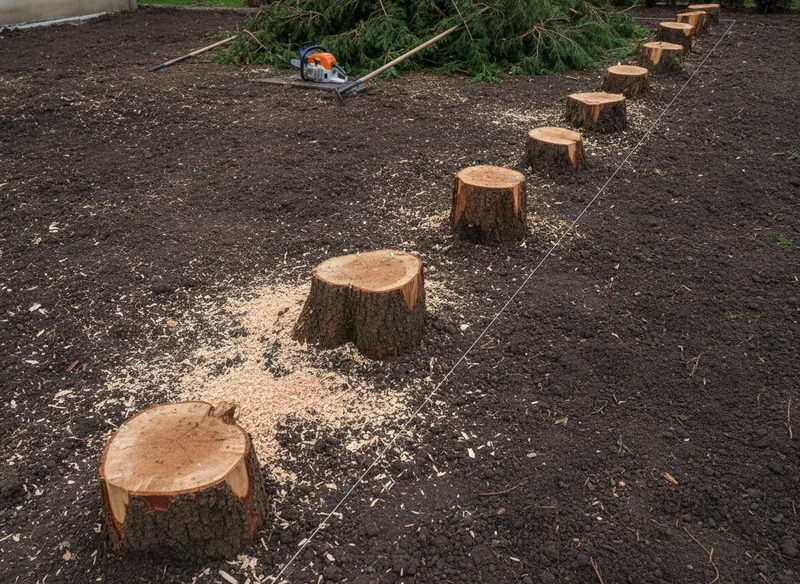 Rognage de six souches avant pose d'une terrasse à Toulouse