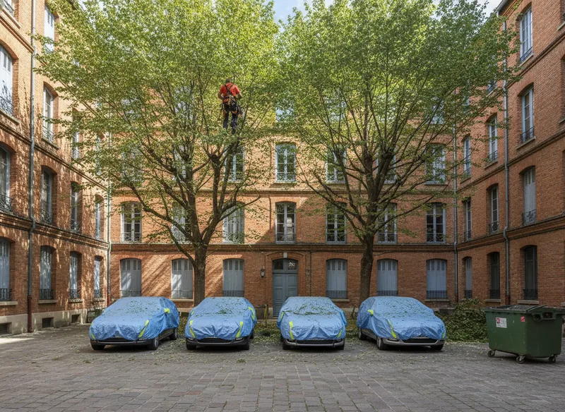 Réduction de tilleuls dans une cour d'immeuble à Toulouse