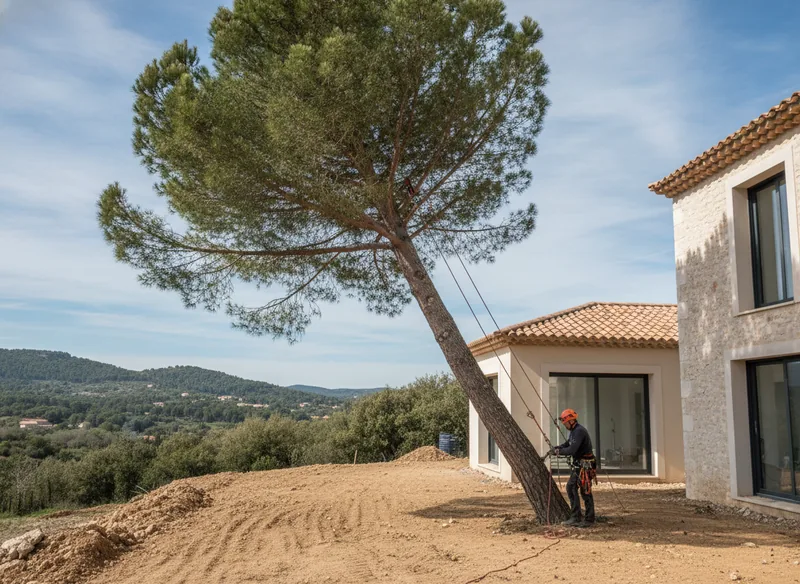 Démontage d'un pin parasol déstabilisé après terrassement à Cugnaux
