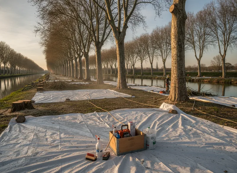 Abattage sanitaire de platanes près du Canal du Midi à Castanet-Tolosan