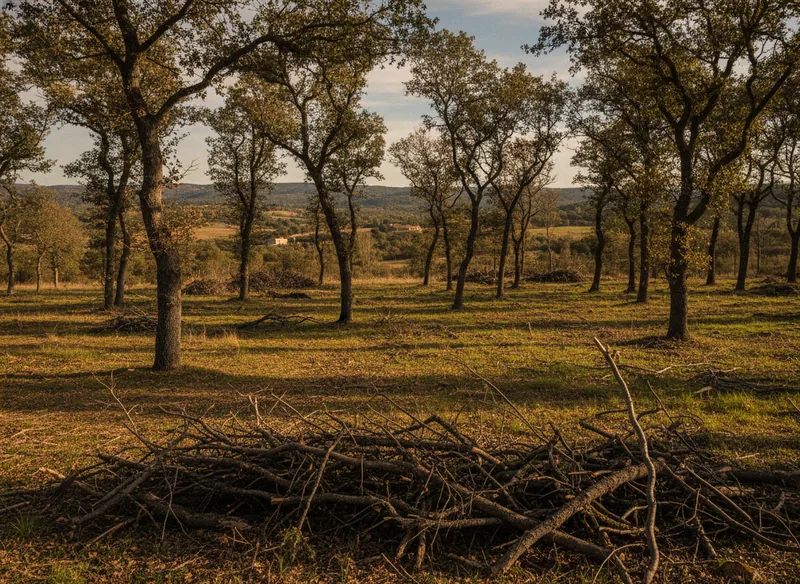 Éclaircie d'un bosquet de chênes pubescents sur une grande parcelle à Plaisance-du-Touch
